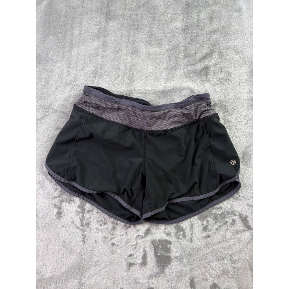 Lululemon Shorts Run Speed Short Womens Size 4 Black Elastic Waist Reflective